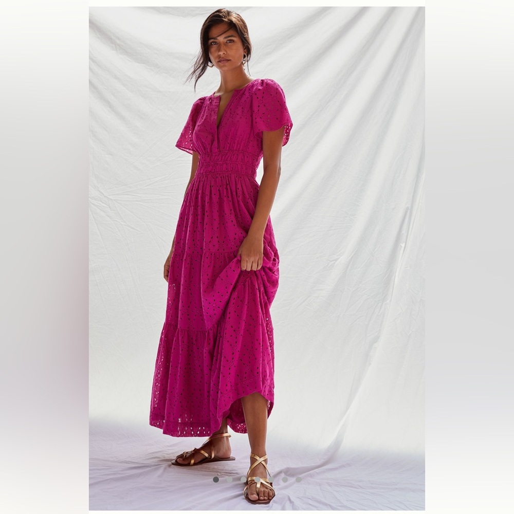 Anthropologie Maeve The Somerset Maxi Dress Eyelet
Edition Tiered Smocked Waist